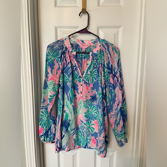 Lilly Pulitzer Elsa Silk Top - Jet Stream In Multi Jet - Picture 2 of 5